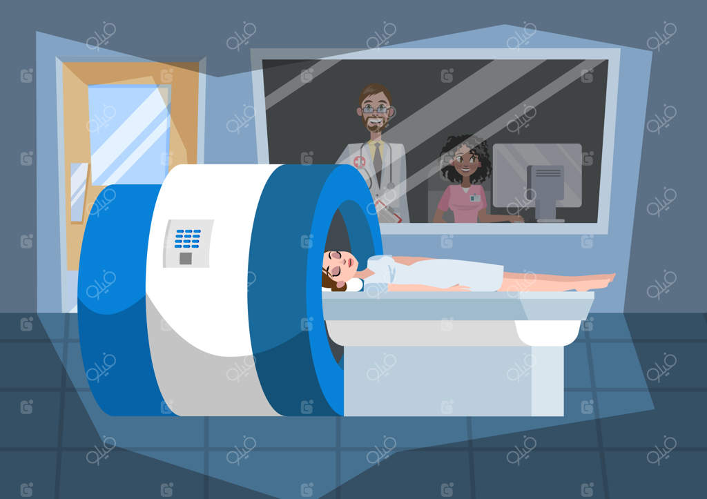 فرآیند ام‌آر‌آی: زنی جوان درون دستگاه خوابیده است