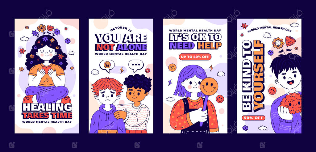 مجموعه استوری‌های اینستاگرام به مناسبت روز جهانی سلامت روان با طرح‌های دست‌ساز