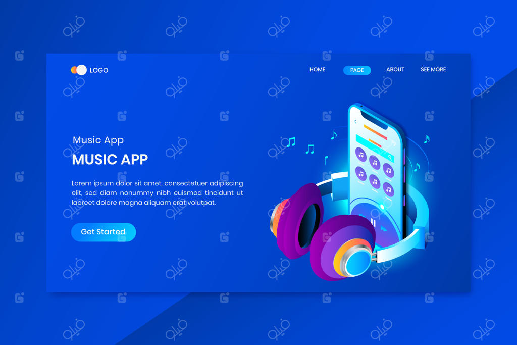 صفحه فرود موبایل با طراحی ایزومتریک