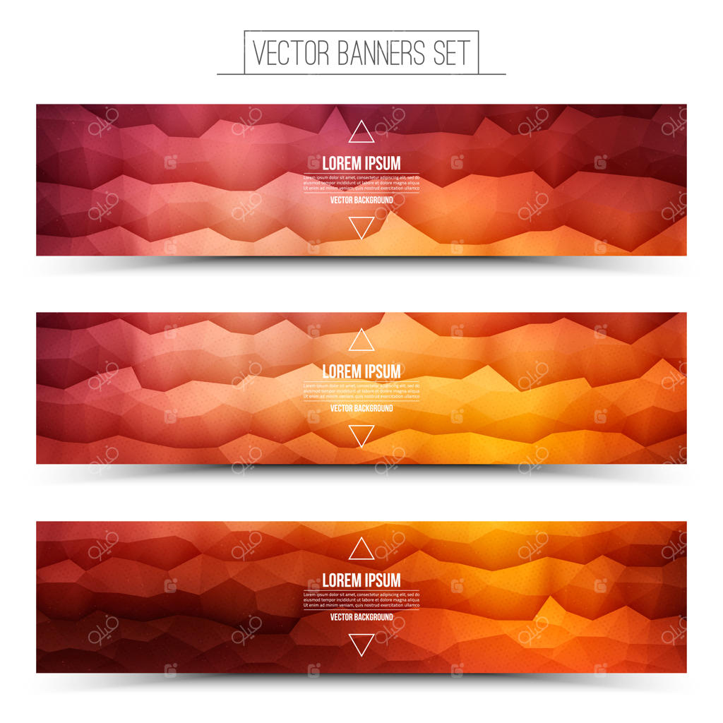 مجموعه بنرهای وب فناوری با طراحی انتزاعی به رنگ قرمز و نارنجی