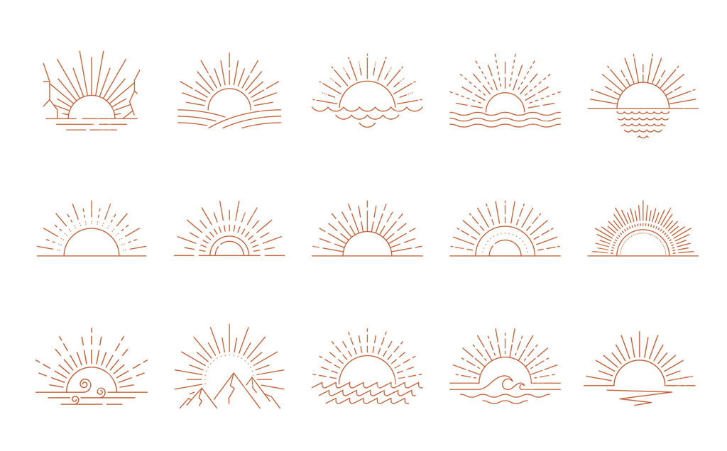 مجموعه نمادها و آیکون‌های بوهو برای غروب و طلوع خورشید