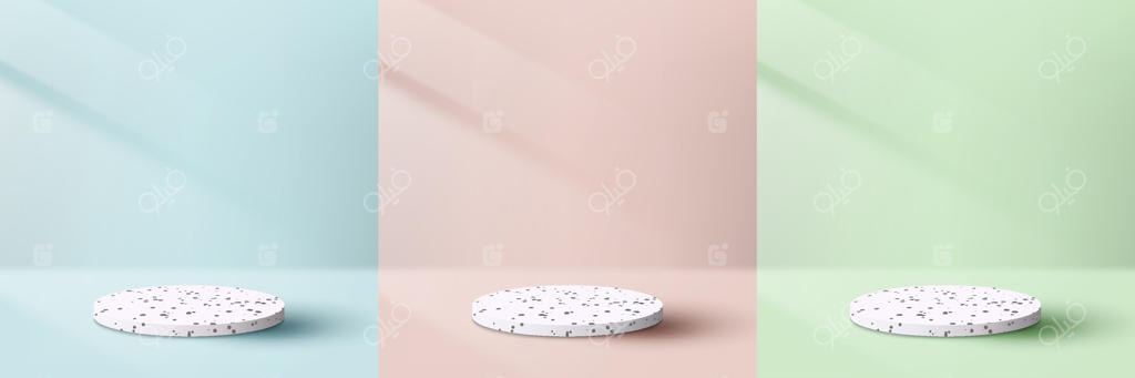 وکتور حرفه‌ای نمایش محصولات با سکوهای نمایش رنگارنگ