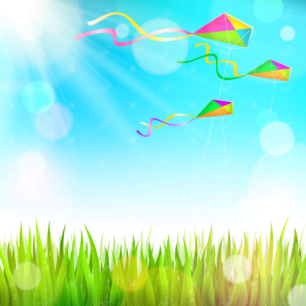 تصویر بهاری با بادبادک‌های در حال پرواز