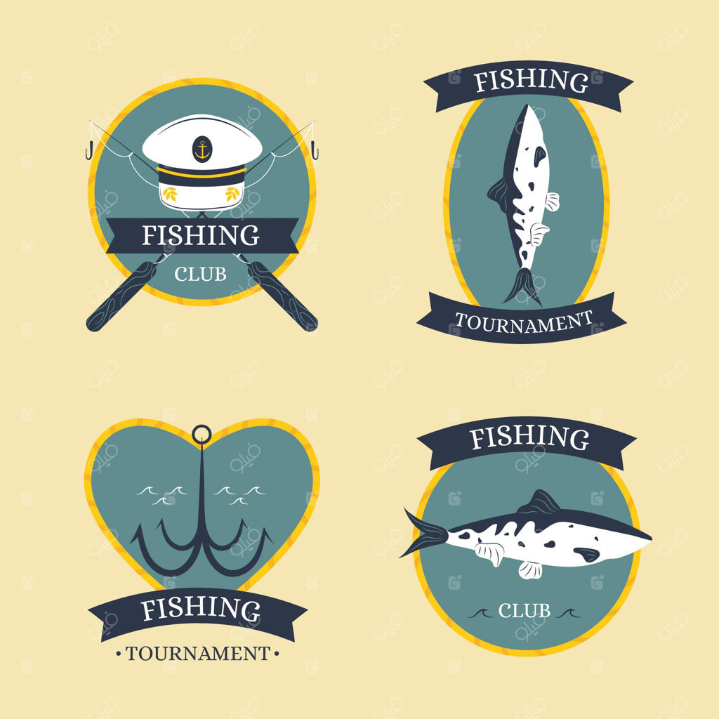 مجموعه‌ای از نشان‌های ماهیگیری کلاسیک و قدیمی