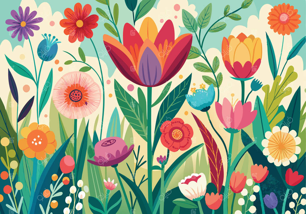 باغچه بهاری پر جنب و جوش: لاله‌ها و گل‌های رنگارنگ