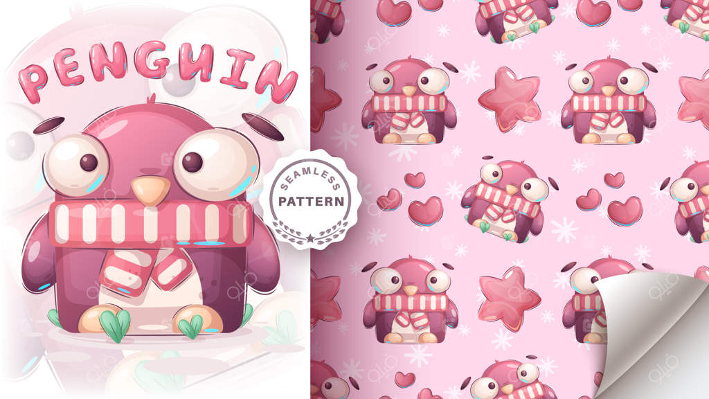 پترن یکپارچه شخصیت کارتونی پنگوئن دوست‌داشتنی