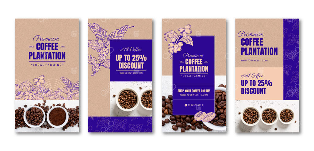 استوری‌های اینستاگرام درباره مزارع قهوه با طراحی دستی