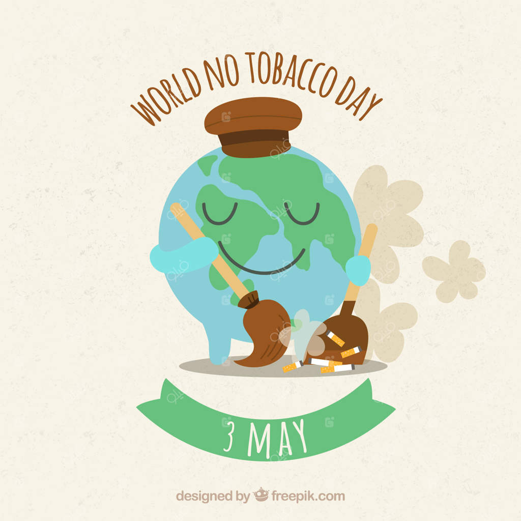 زمینه روز جهانی بدون دخانیات با تصویر کره زمین و پاکسازی سیگارها