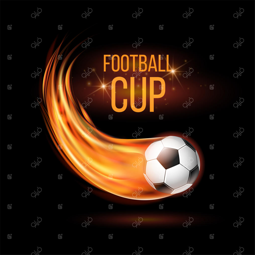 توپ فوتبال آتشین: توپ فوتبال با دنباله شعله‌ور در پس‌زمینه سیاه