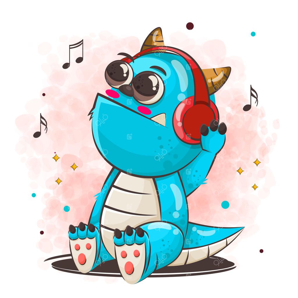تصویر کارتون هیولای بامزه در حال گوش دادن به موسیقی