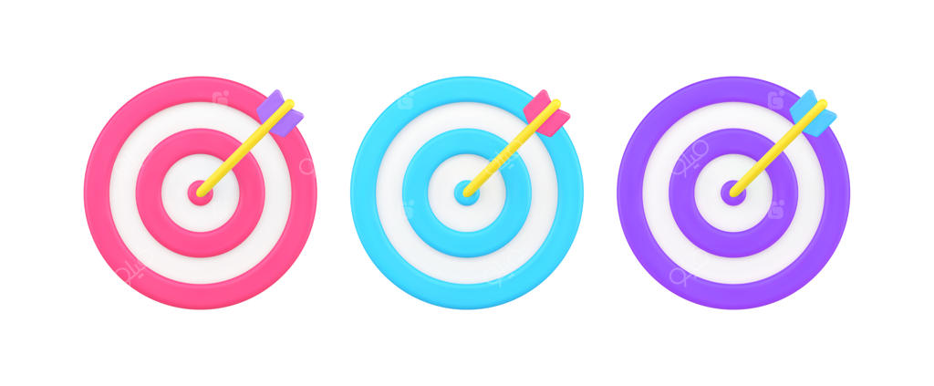 مجموعه هدف‌های رنگارنگ با فلش‌های در مرکز: نماد موفقیت و دستاورد کامل