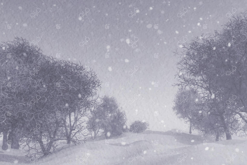 نقاشی آبرنگ منظره زمستانی