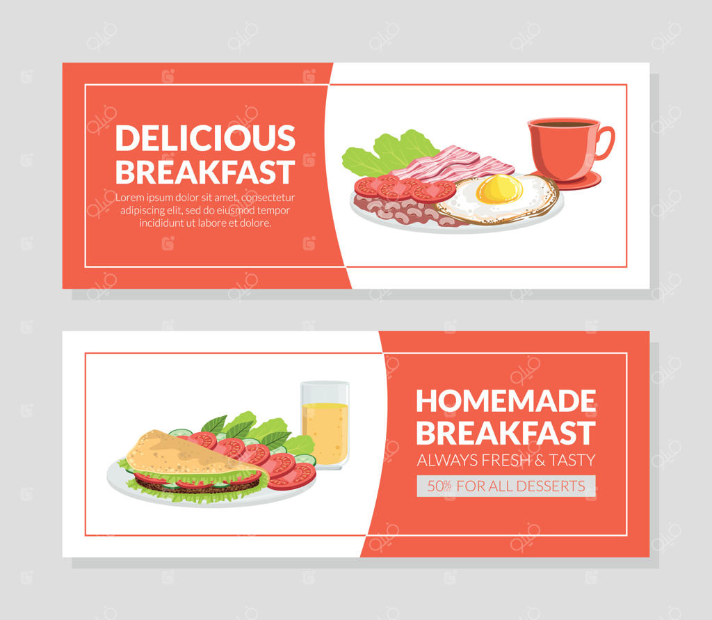 پترن بنر شبکه‌های اجتماعی برای صبحانه خوشمزه خانگی، بروشور تبلیغاتی، برگه‌های تبلیغاتی، تصویر گواهی‌نامه