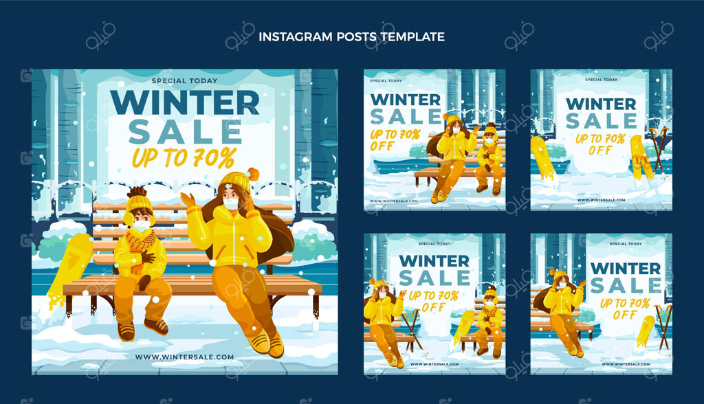 مجموعه پست‌های دستی و مسطح زمستانی برای اینستاگرام