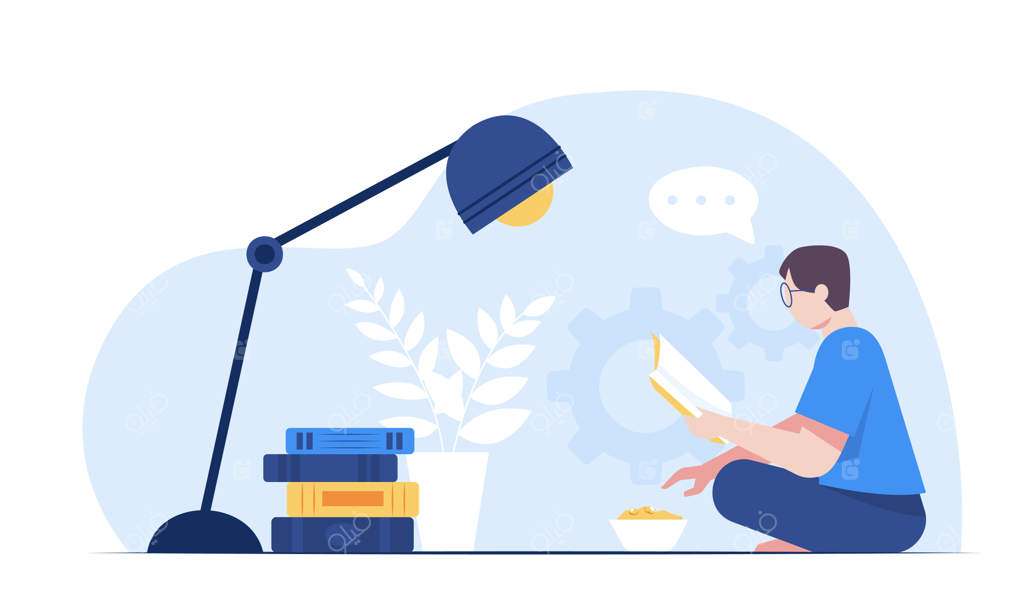 مفهوم یادگیری و عشق به مطالعه: افراد کتاب‌خوان یا دانشجویانی که در کتابخانه برای امتحانات آماده می‌شوند، عاشقان کتاب و ادبیات مدرن - تصویرسازی وکتور کارتونی