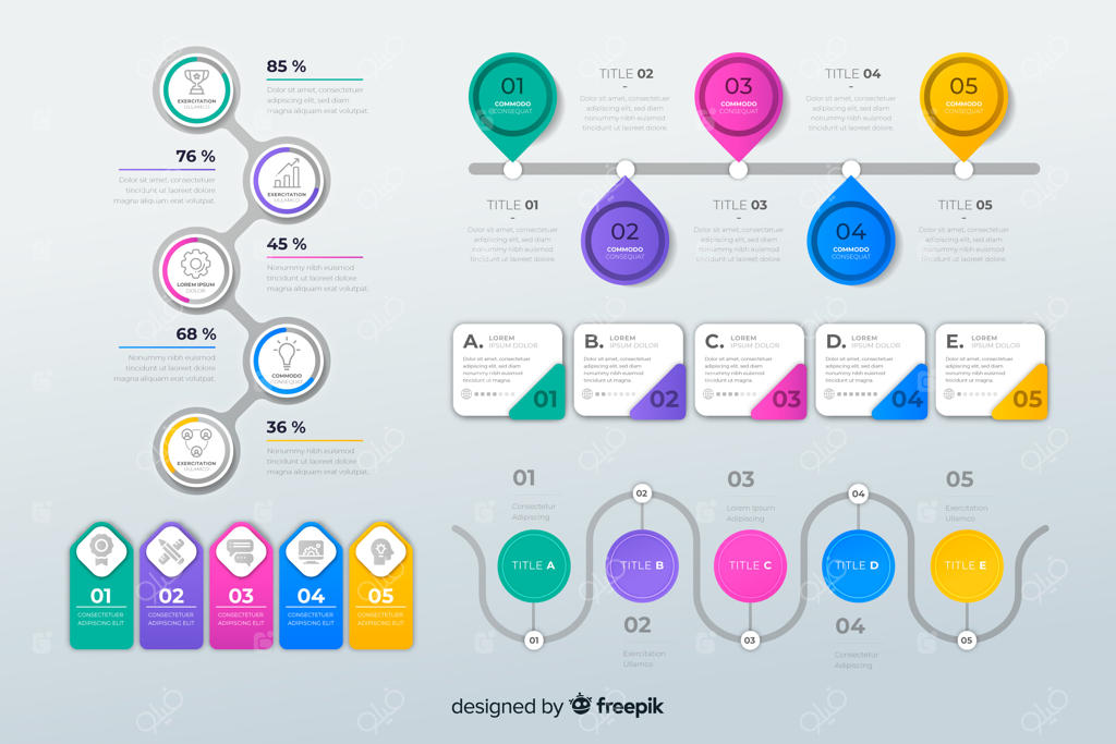 مجموعه عناصر اینفوگرافیک با طراحی تخت