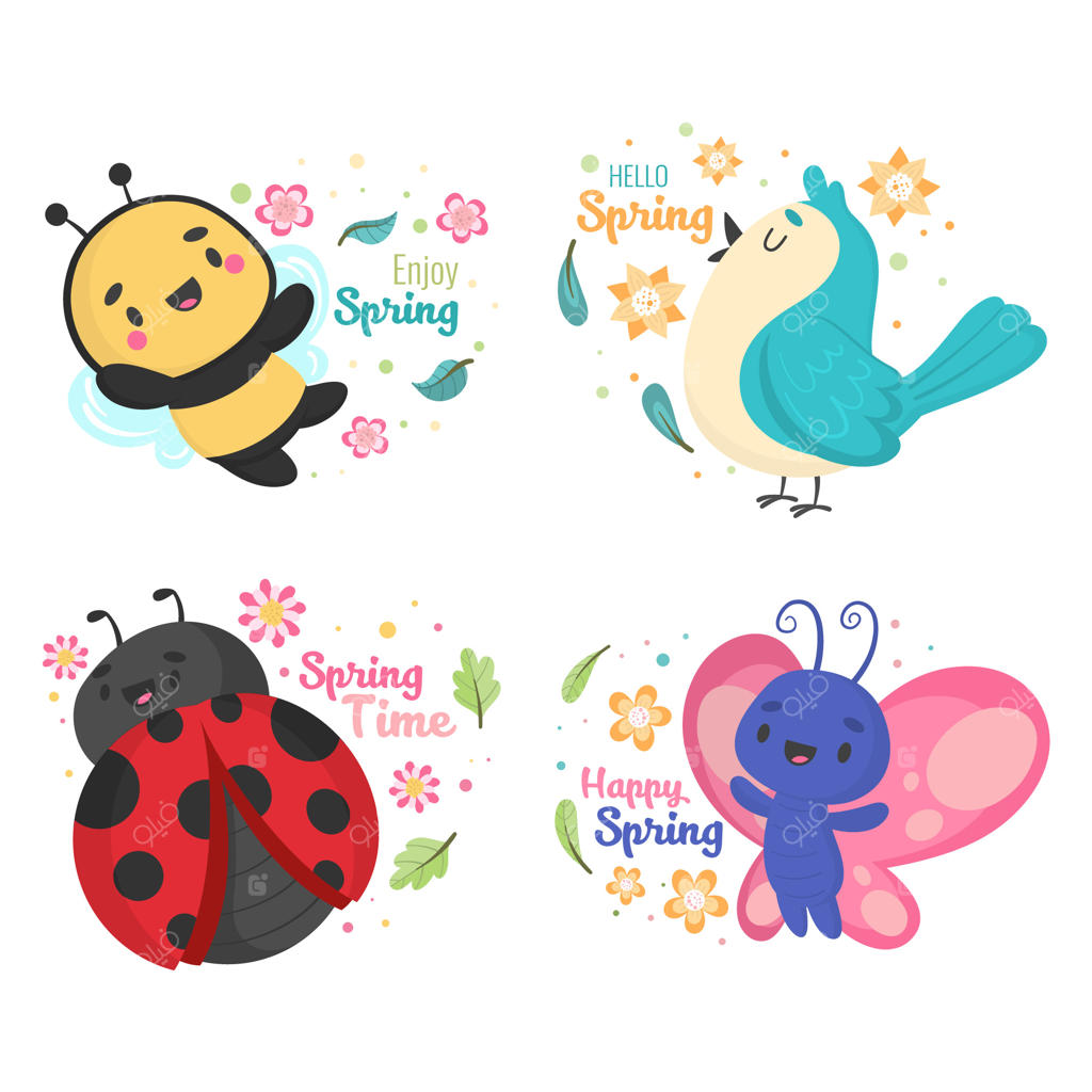 نشان‌های بهاری جذاب با حشرات و پرندگان