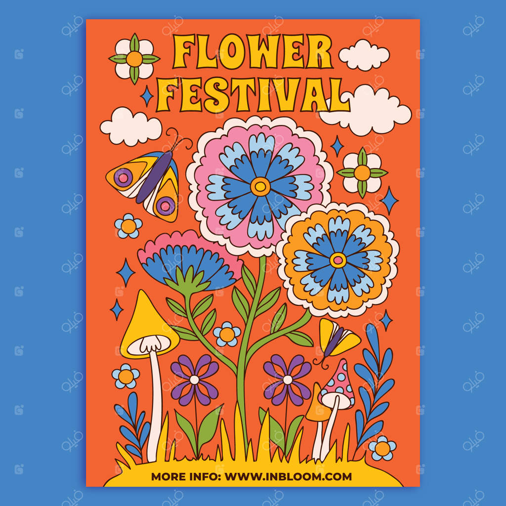 قالب پوستر بازار هیپی طراحی دستی