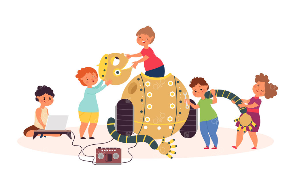 رباتیک - آموزش برنامه‌نویسی برای کودکان: تکنولوژی روز در مدارس؛ تیمی از دانش‌آموزان در حال برنامه‌نویسی اسباب‌بازی رباتیک جلسات آموزشی مدرن و کاربردی بر اساس الگوریتم‌های جدید