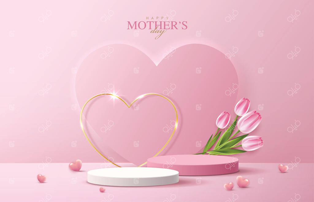 روز مادر برای نمایش سکوی افتخار، روز ولنتاین با قلب و گل. زمینه ساده صورتی. ارائه نمایش محصول. مفهوم اتاق استودیو، صحنه‌ای با دیواری کمینه‌گرا