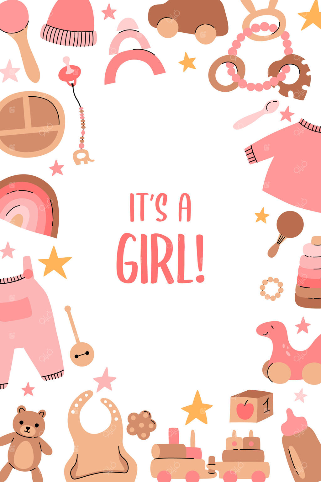 دعوتنامه حمام کودک با تم بوهویی. دختره! کلیپ آرت طرح‌های کارتونی کودکانه.