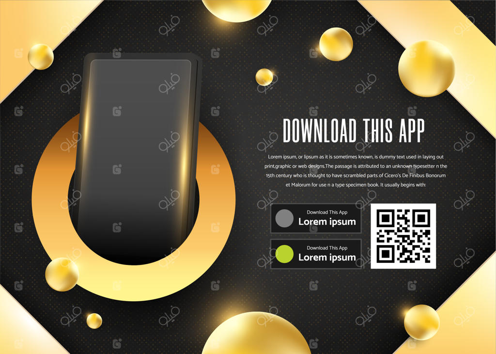 تبلیغات بنری طلایی برای دانلود قالب اپلیکیشن.