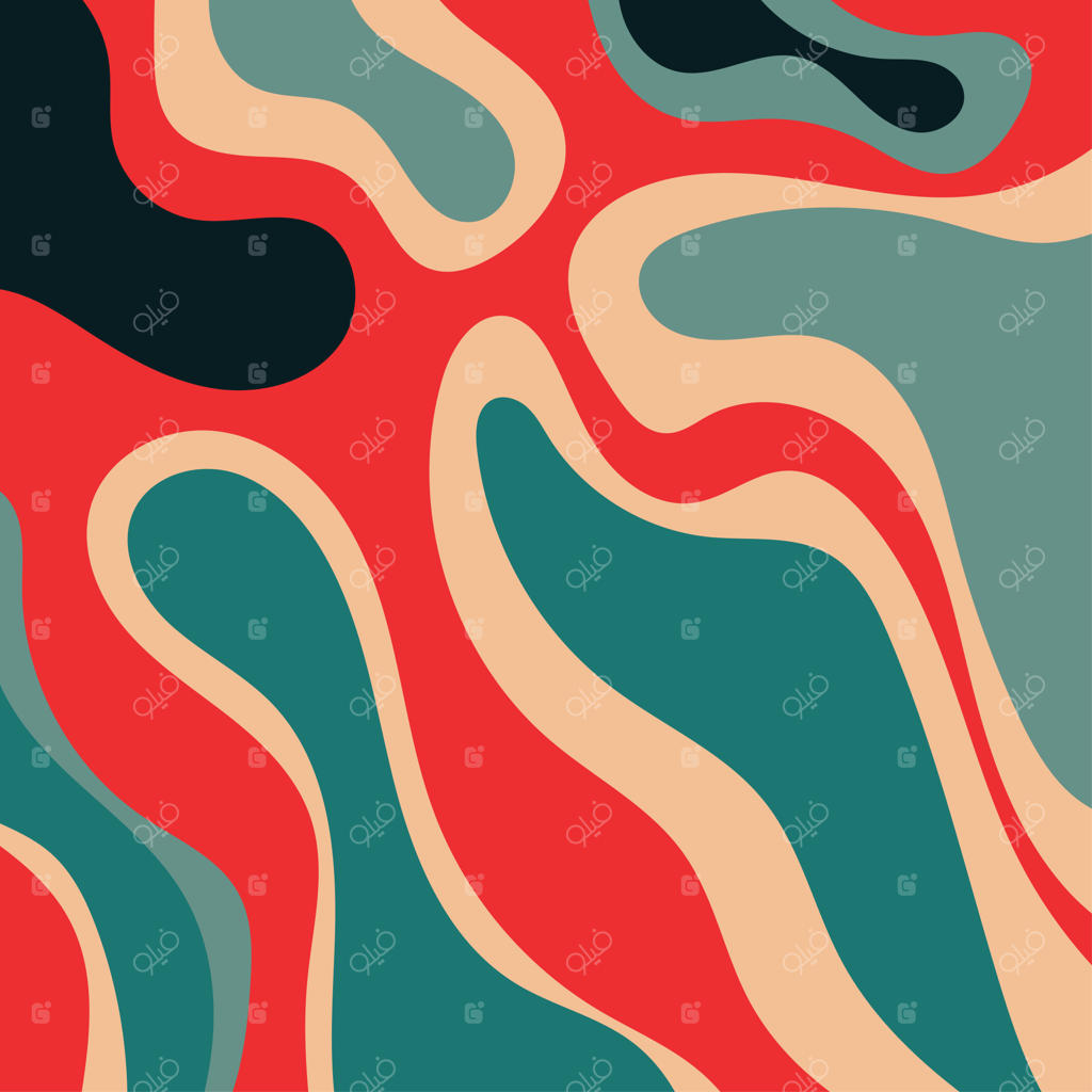 پس‌زمینه انتزاعی با اشکال موج‌دار قرمز، نارنجی، سبز و مشکی، مناسب برای طراحی گرافیک مدرن