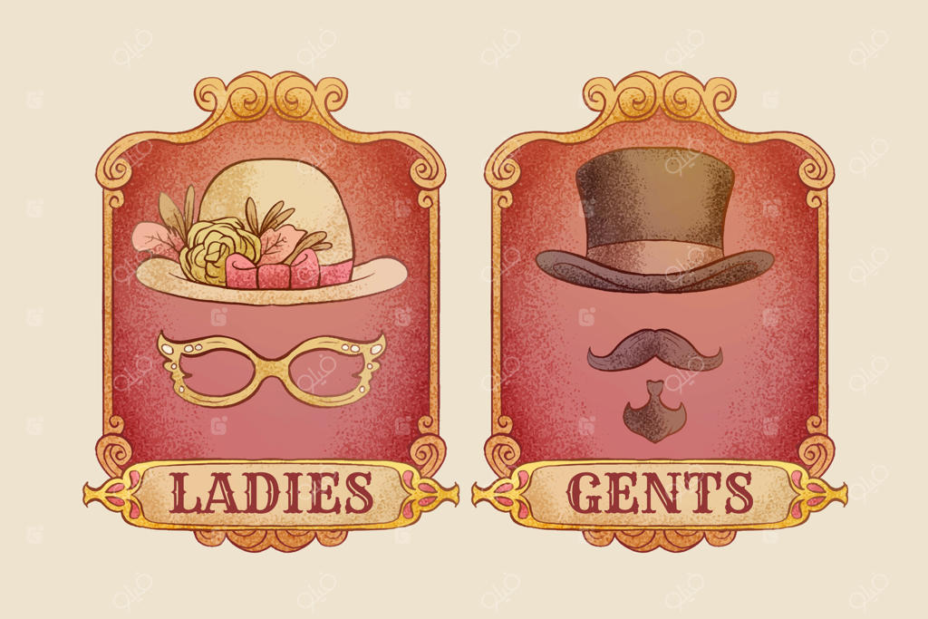 تصویر دست‌کشیده وینتیج بانوان و آقایان