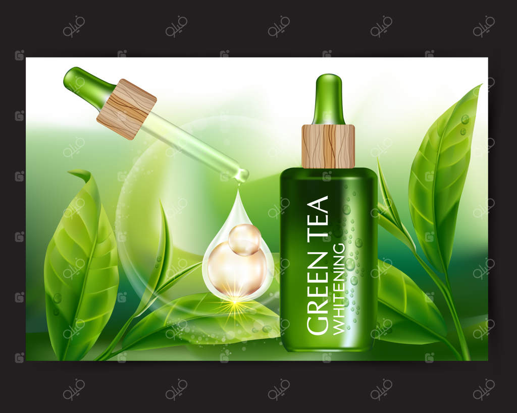تصویرسازی واقع‌گرایانه لوازم آرایشی با ترکیبات مراقبت از پوست چای سبز