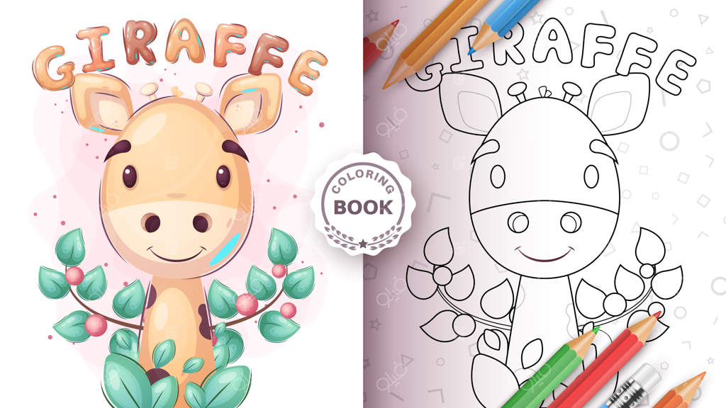 صفحه رنگ‌آمیزی زرافه در میان برگ‌ها