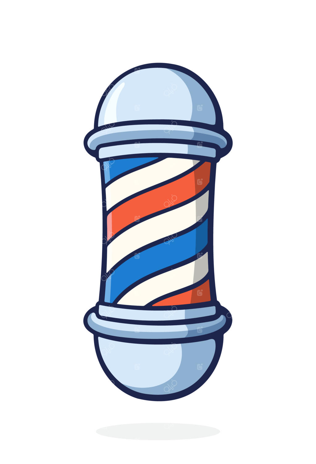 تصویر کارتونی میله آرایشگری با مارپیچ قرمز و آبی - نماد سلمانی‌های نوستالژیک