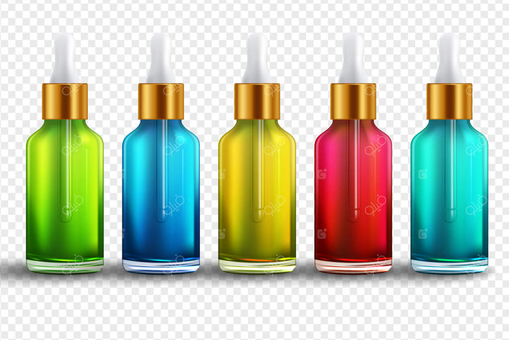 ست واقع‌گرایانه بطری‌ها برای روغن‌های ضروری و محصولات آرایشی و بهداشتی