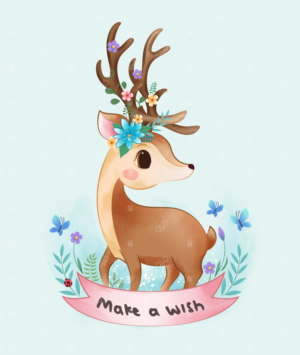 گوزن با شاخ‌های آبرنگی زیبا