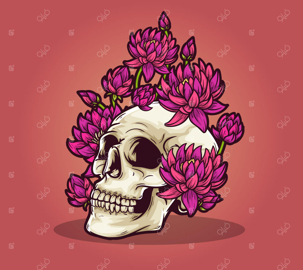 جمجمه، گل پژمرده، نیلوفر آبی، مرگبار