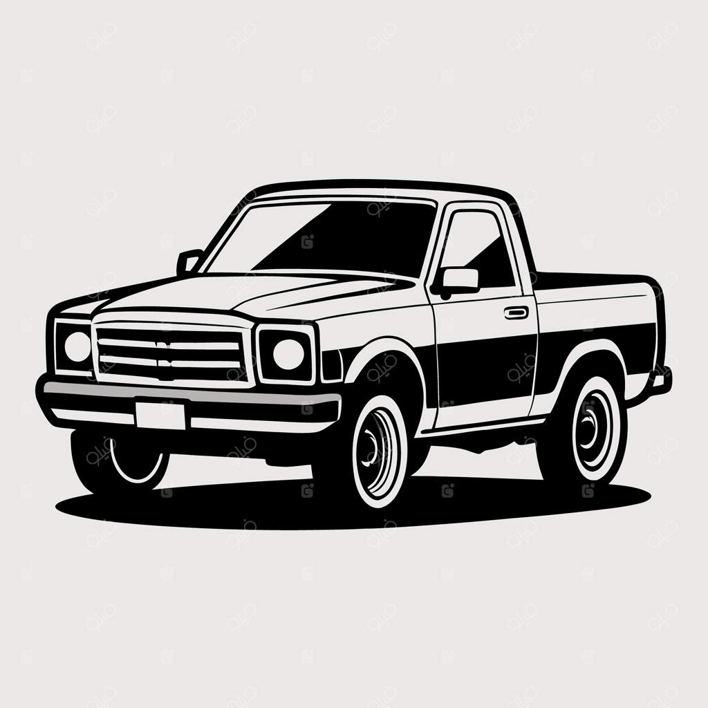 تصویر وکتور واقع‌گرایانه کامیون به صورت سیاه و سفید