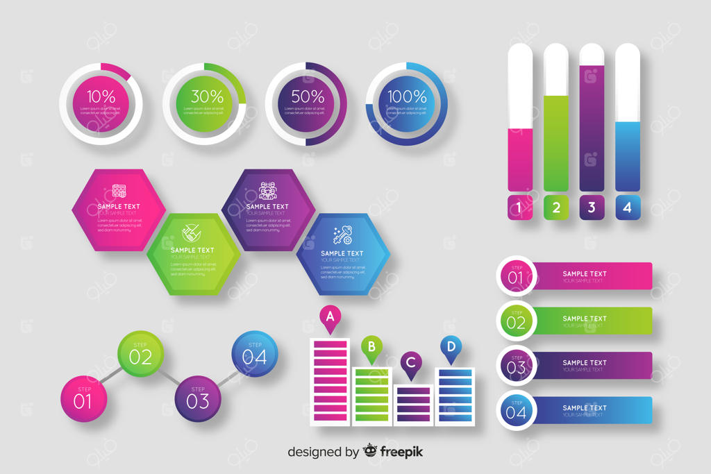 مجموعه عناصر اینفوگرافیک با گرادیان