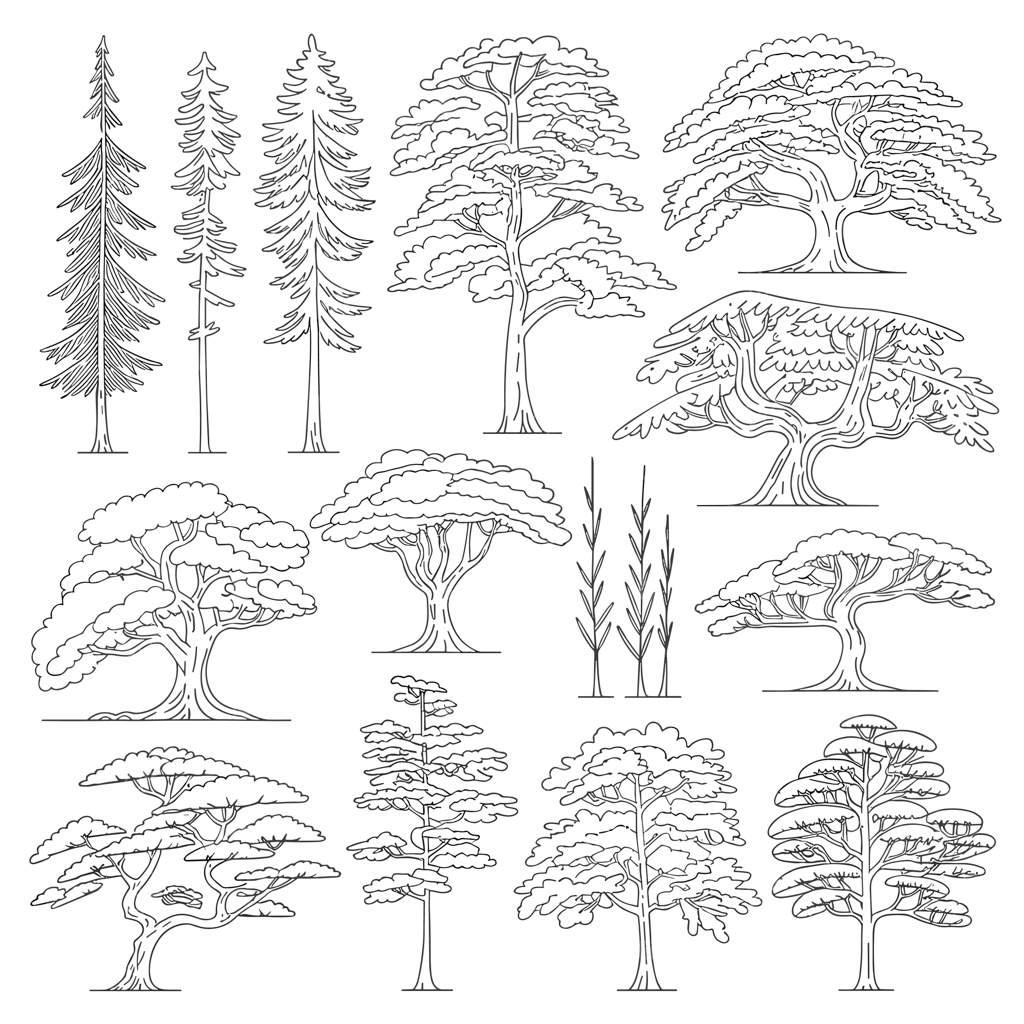 مجموعه‌ای از طرح‌های درخت با شکل‌های متنوع