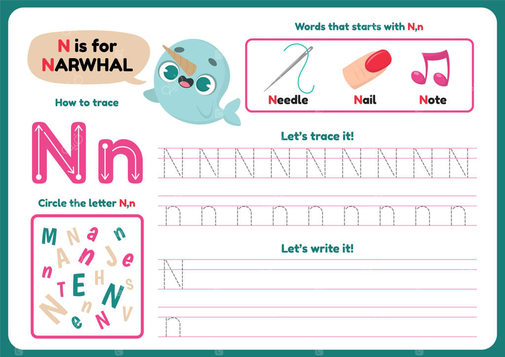 ورکشیت حرف "ن" با ناروال و وسایل مرتبط