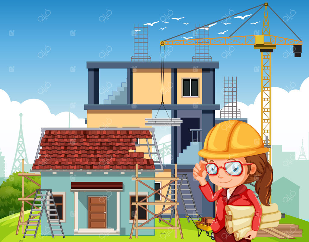 صحنه کارتونی از محل ساخت و ساز ساختمان