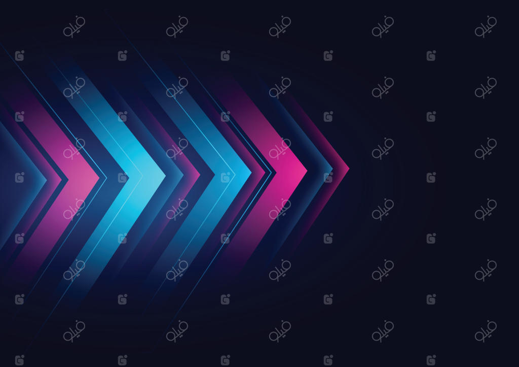 تاثیر خطوط نوک پیکان نوری مدرن و پرسرعت بر روی پس‌زمینه سیاه - تصویر سازی وکتور.