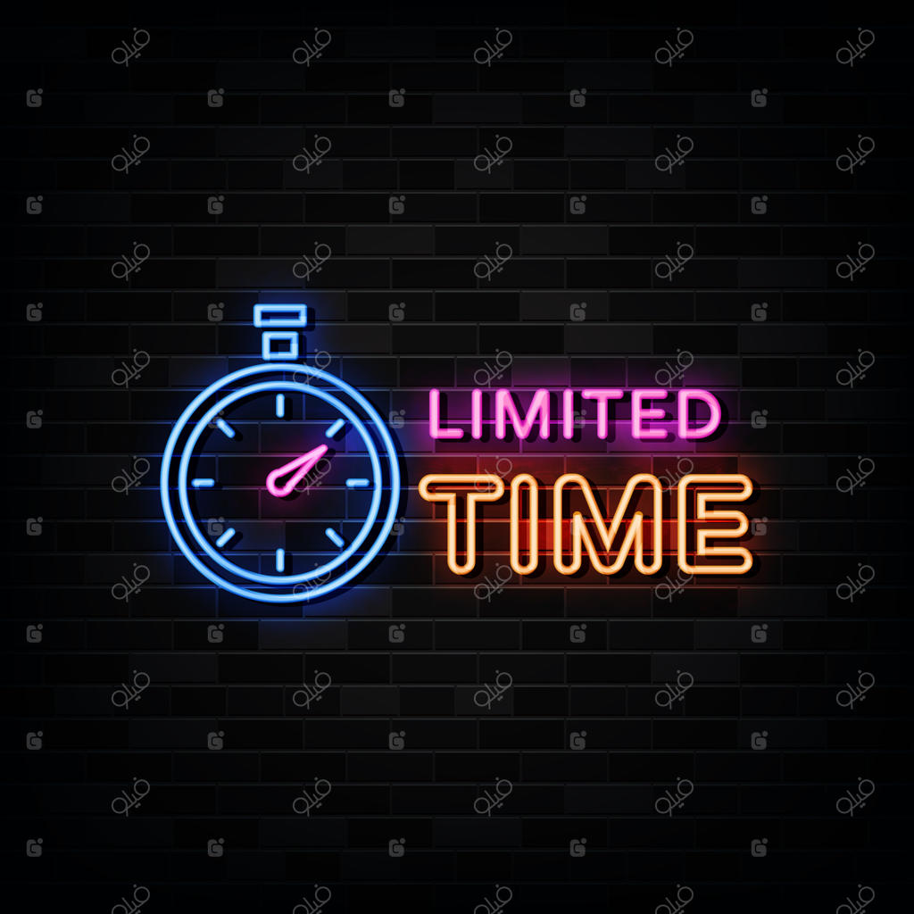 تابلوهای نئون با زمان محدود روی دیوار سیاه