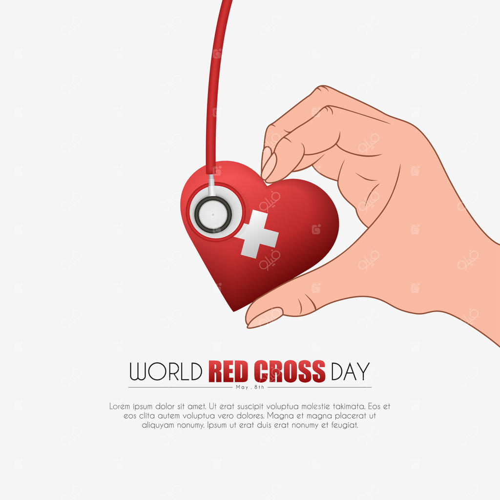 دستی با قلب و گوشی پزشکی. بنر روز جهانی صلیب سرخ