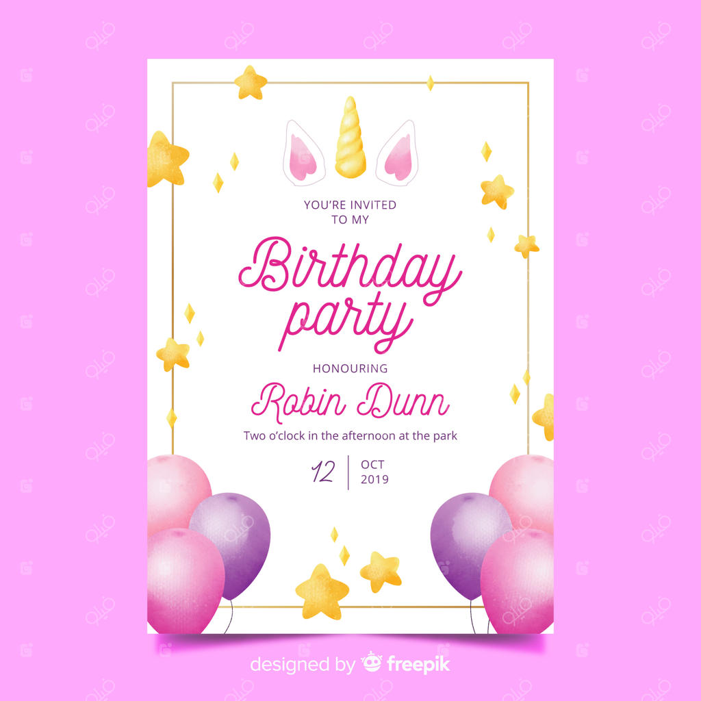 قالب دعوت‌نامه تولد با طراحی آبرنگی