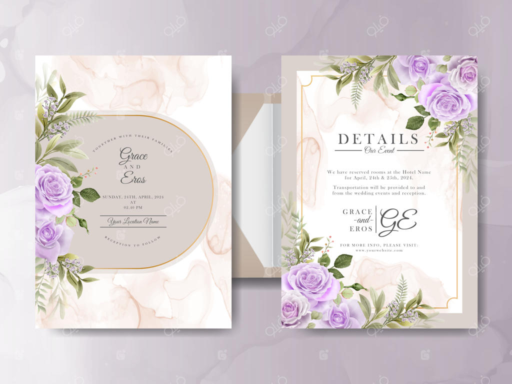 طراحی کارت دعوت عروسی با نقوش گل به سبک دست‌ساز و زیبا