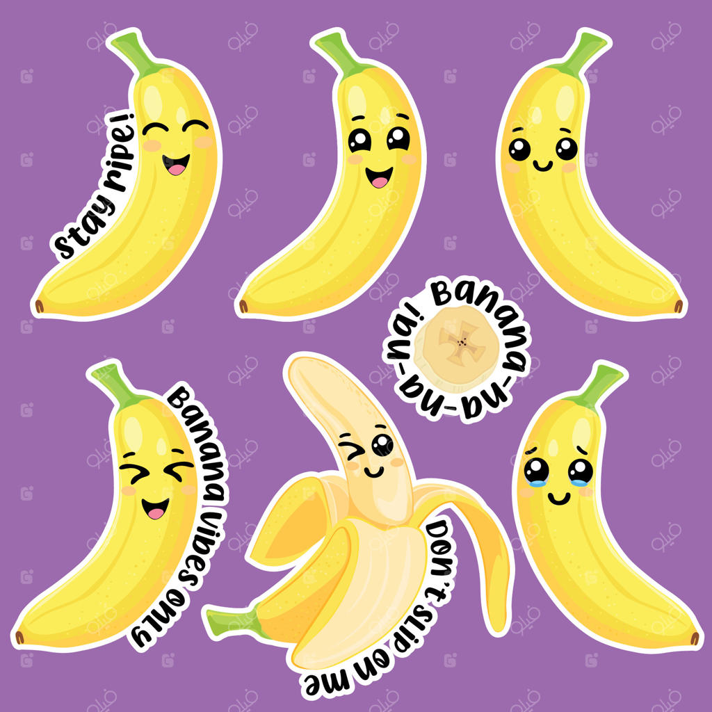 استیکرهای کارتونی و بامزه موز برای تمام سنین، وکتور حرفه‌ای