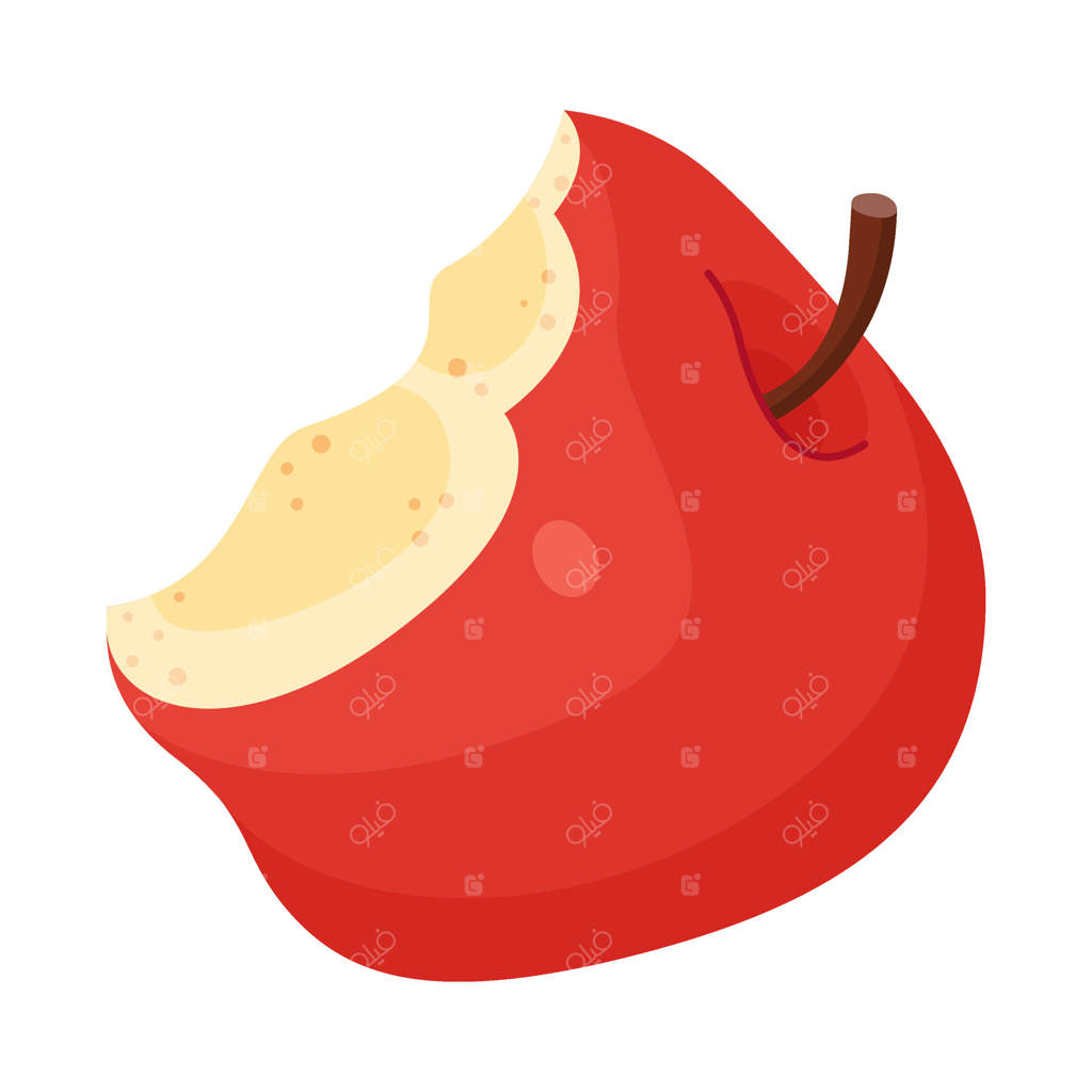 سیب قرمز و آبدار با قسمتی گاز زده. آیکون مدرن و ساده، کشیده شده با دست، با پس‌زمینه شفاف. میوه‌ی تازه از باغ، سیب قرمز خوش‌طعم. تصویری از «رِد دلیشِس»