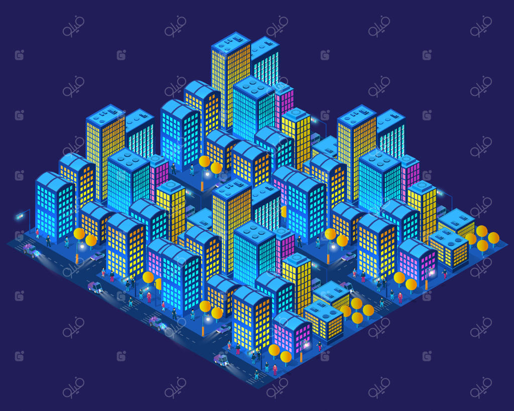 وکتور حرفه‌ای تصویرسازی سه بعدی و جذاب منظره شهری