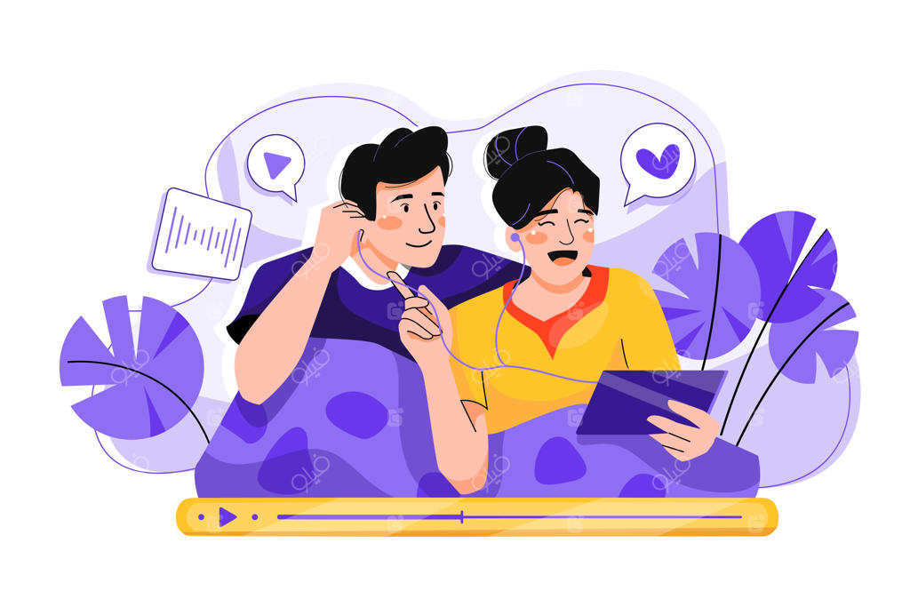 زوجی در حال گوش دادن به پادکست