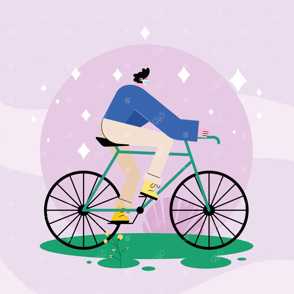 مردی با ماسک سوار بر دوچرخه