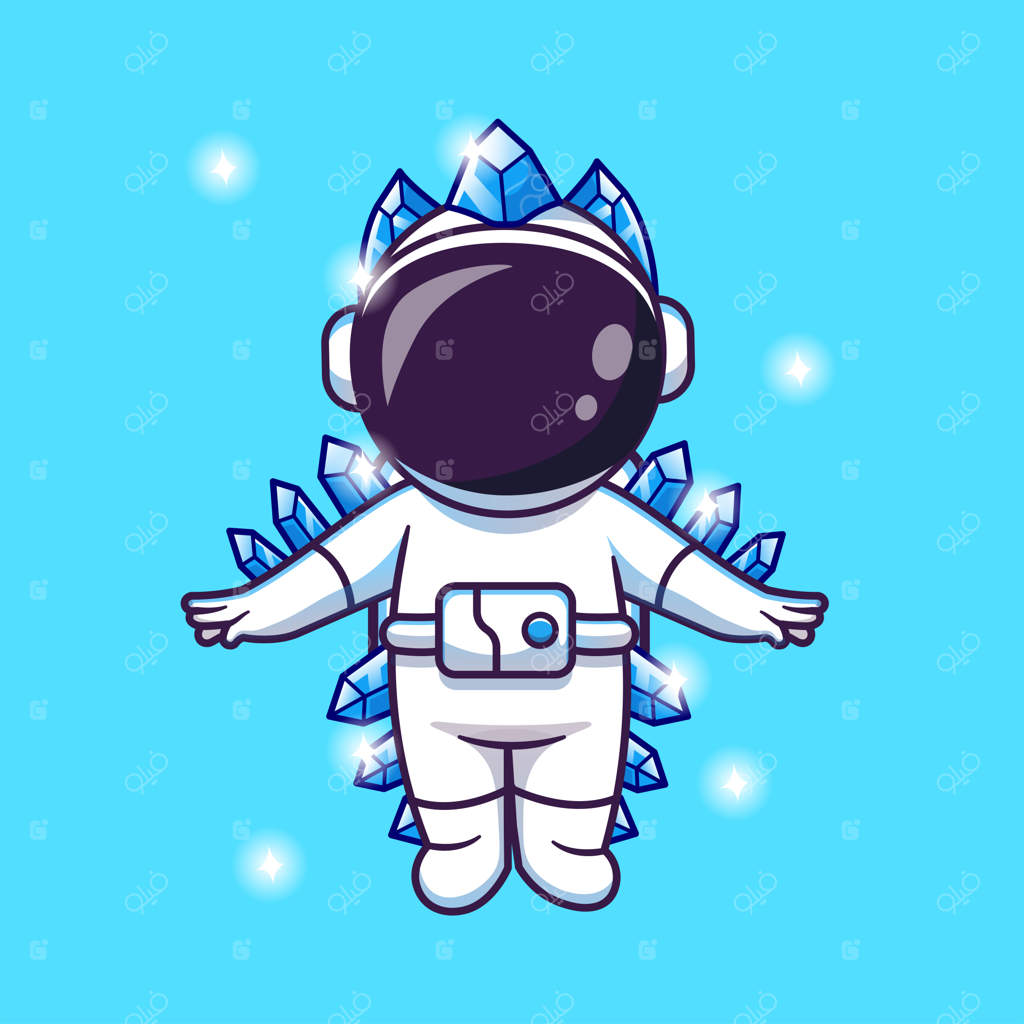 تصویر وکتور کارتونی بانمک فضانورد عنصری یخی. نماد تکنولوژی و علم تخت و ایزوله